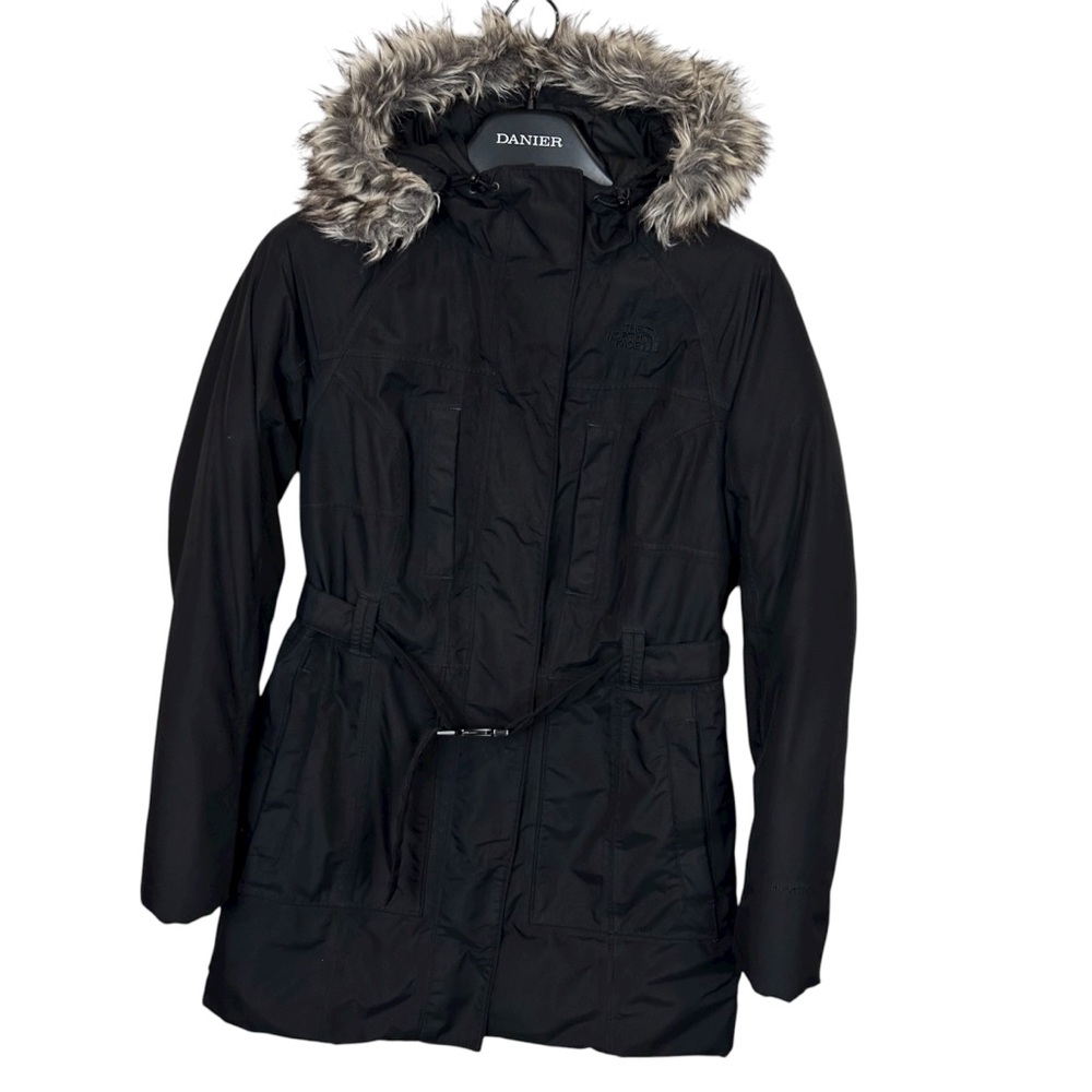 The North Face Women’s Black Belted Detachable‎ Faux Fur Hooded Parka Small READ